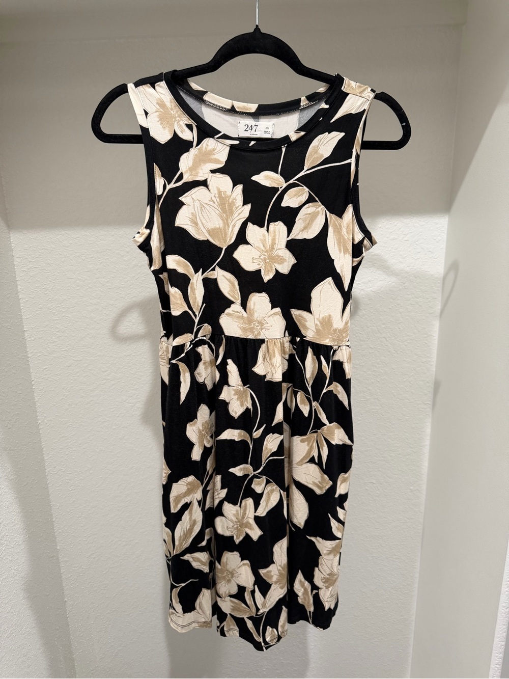 Maurices Black Sleeveless Dress with Cream Floral Pattern